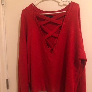 Women's red criss cross sweater